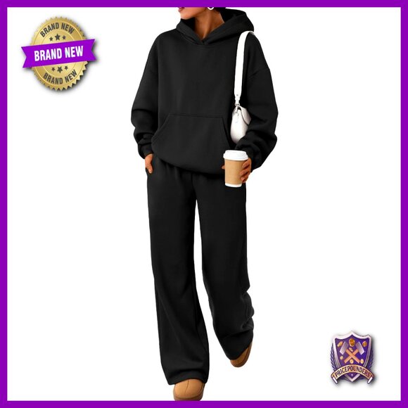 Pants - Plus Size 2-Piece Lounge Set Wide Leg Pants Hoodie Sweatsuit Travel Outfit